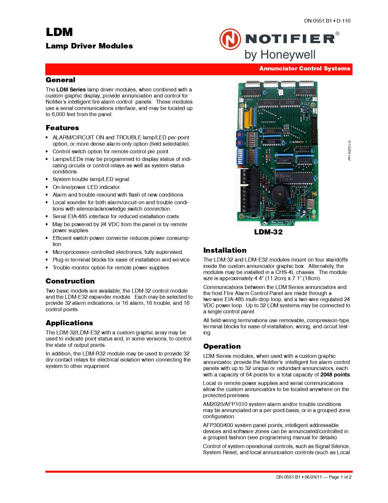 NOTIFIER รุ่น LDM-32 Lamp Driver Module