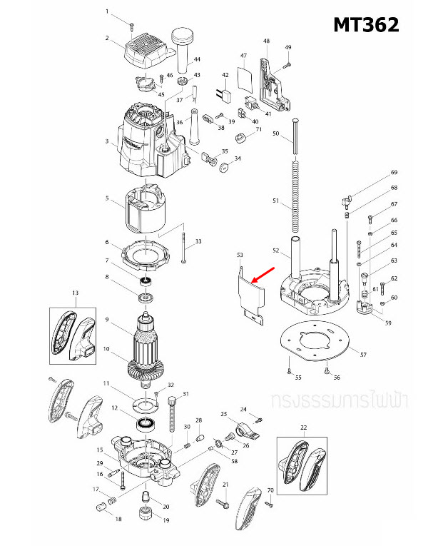 CHIP DEFLECTOR เราท์เตอร์ (Router) Maktec, Makita MT362, M3600, M3600B [#53] Pn.454032-3 (แท้) ##