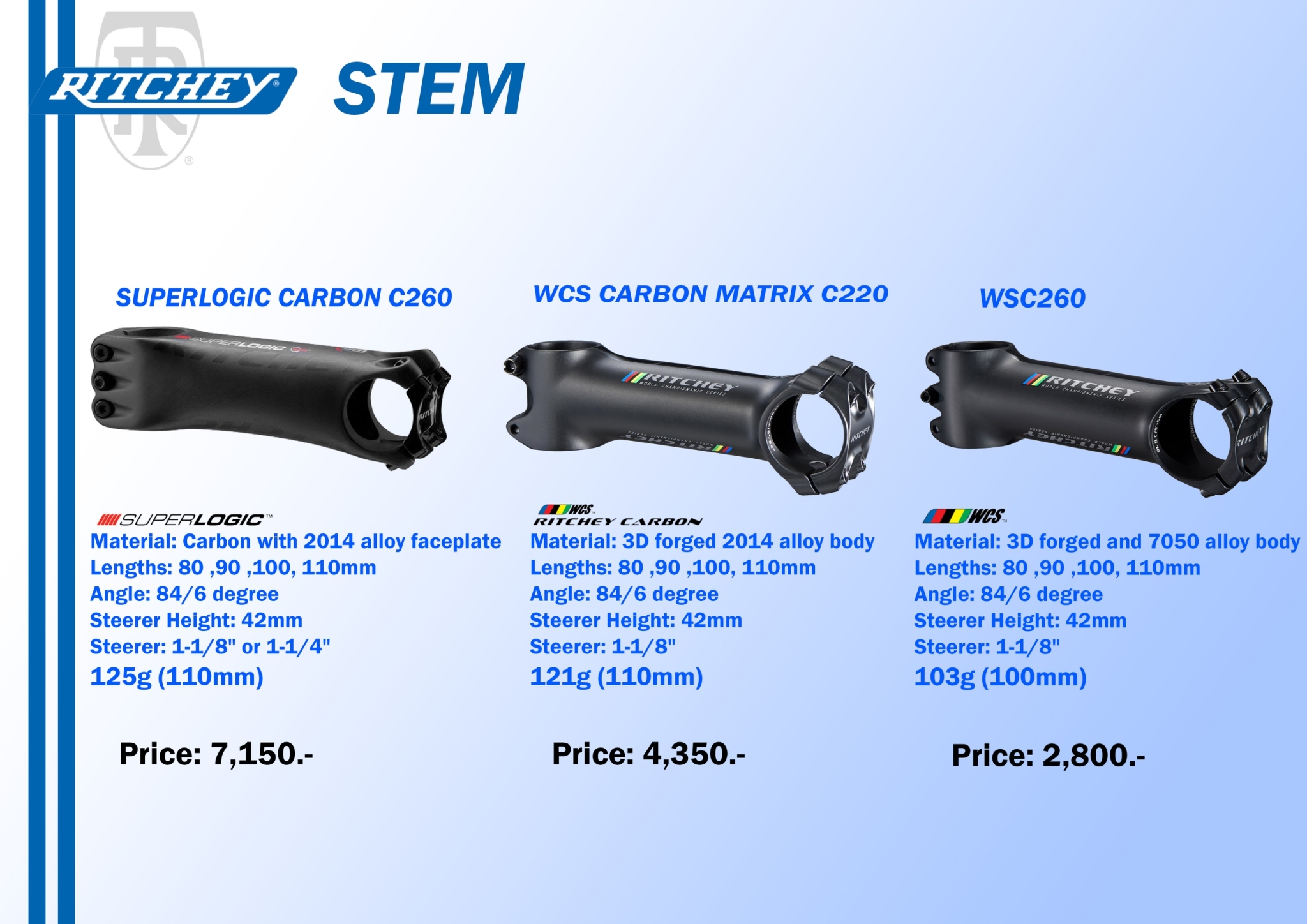 RITCHEY คอแฮนด์, SUPERLOGIC CARBON C260, คาบ้อน, 6 องศา, 80,90,100,110mm