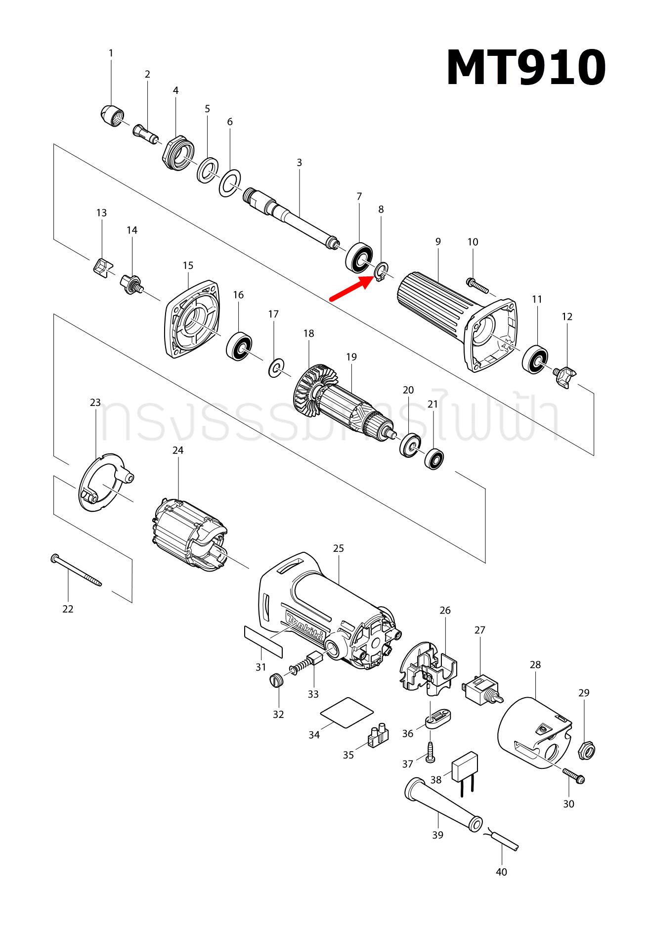 แหวนล็อค Maktec, Makita MT560, MT583, MT811, MT813, MT817, MT910 , MT940, MT941, MT958, 4100NB, M8103 (ใช้ได้กับหลายรุ่น) (ห่อ=10ตัว #12)