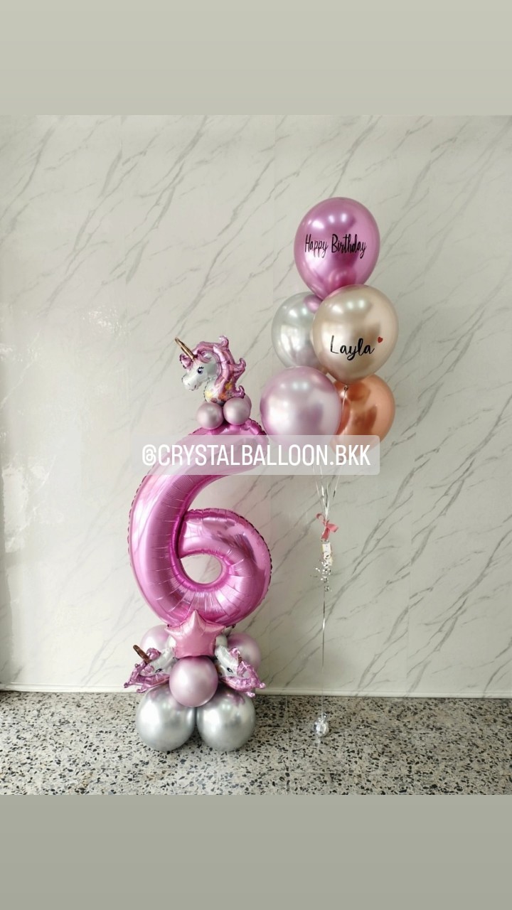 ลูกโป่ง วันเกิดเด็ก Theme Unicorn ฟอยล์ตัวเลข ขนาด 40" ตั้งฐาน 1 ชิ้น พร้อมตกแต่ง ช่อลูกโป่งโครเมี่ยม ช่อ 5 ลูก 1 ช่อ สามารถเปลี่ยนสีลูกโป่ง/เปลี่ยนข้อความ/เปลี่ยนสี-ฟอยล์ตัวเลขได้