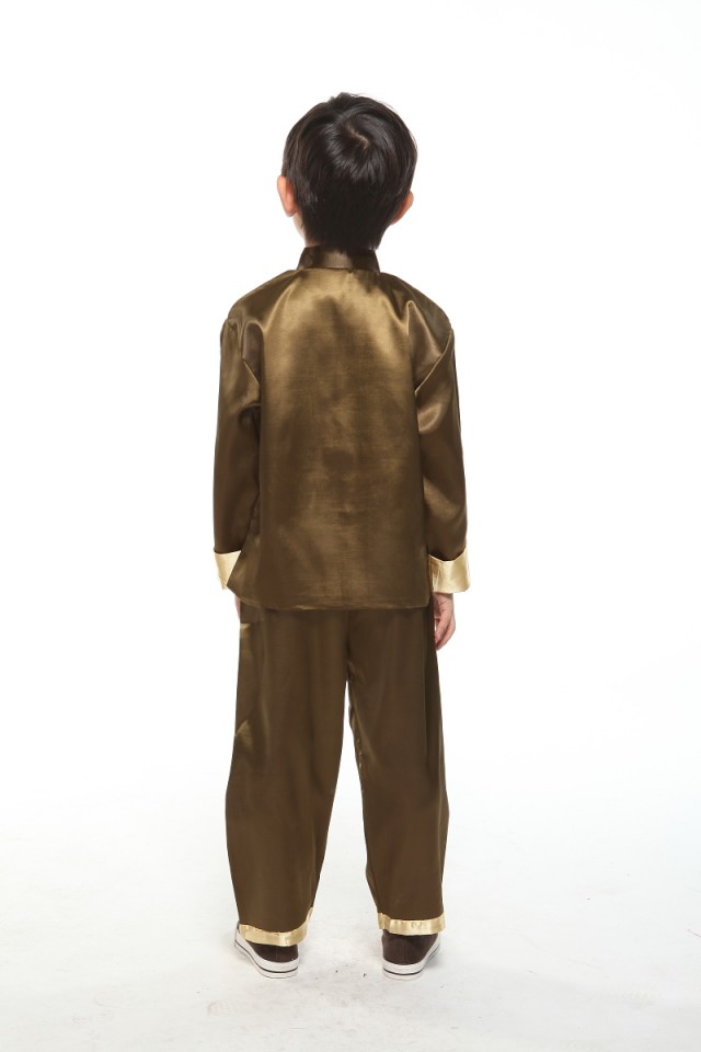 Pre-order ชุดจีนชายเด็ก เสื้อคอจีน ผ้าไหมจีน สีเขียว ปักลายมังกร