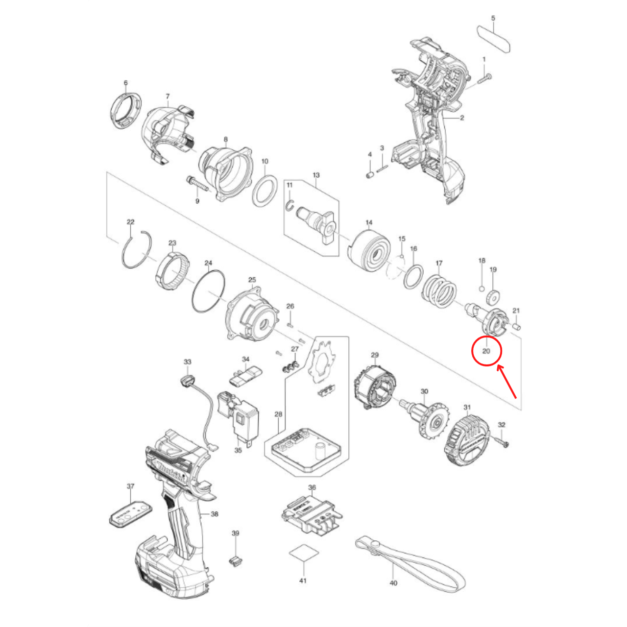 Spindle บล็อคไฟฟ้า Makita มากีต้าDTW300 [#20]Pn.327573-1 (แท้) ##(*)