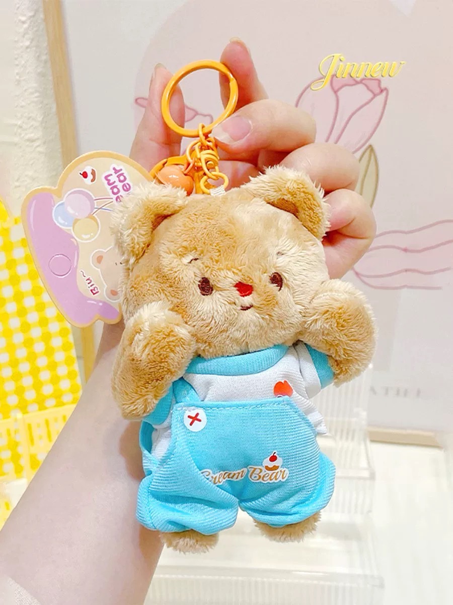 PRE. พวงกุญแจ ตุ๊กตาหมี (สีน้ำตาลชุดเอี้ยมฟ้า) รอ 9-14 วัน