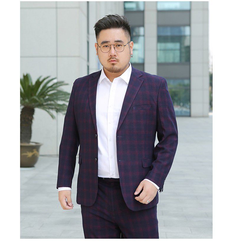 Pre-order ชุดสูทชาย พลัสไซส์ ลายตารางสีกรมท่า