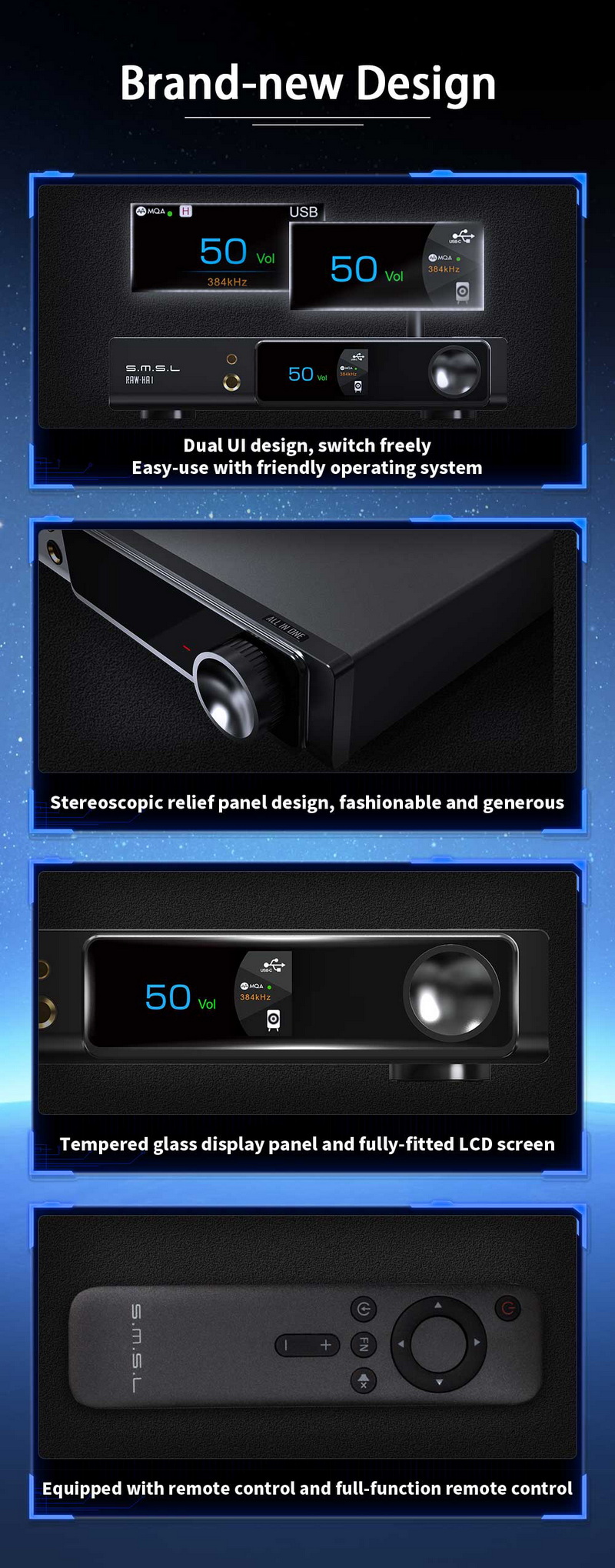 SMSL RAW-HA1 แอมพลิฟายเออร์กำลังสูง ชิป Infineon รองรับ MQA, MQA-CD, LDAC ประกันศูนย์ไทย