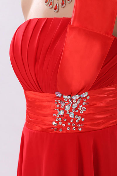 พร้อมเช่า ชุดราตรีสั้น บ่าเฉียง สีชมพูโอโรส จับจีบเก๋ๆที่หน้าอก คาดเอวผ้าซาตินแต่งเลื่อมหรู