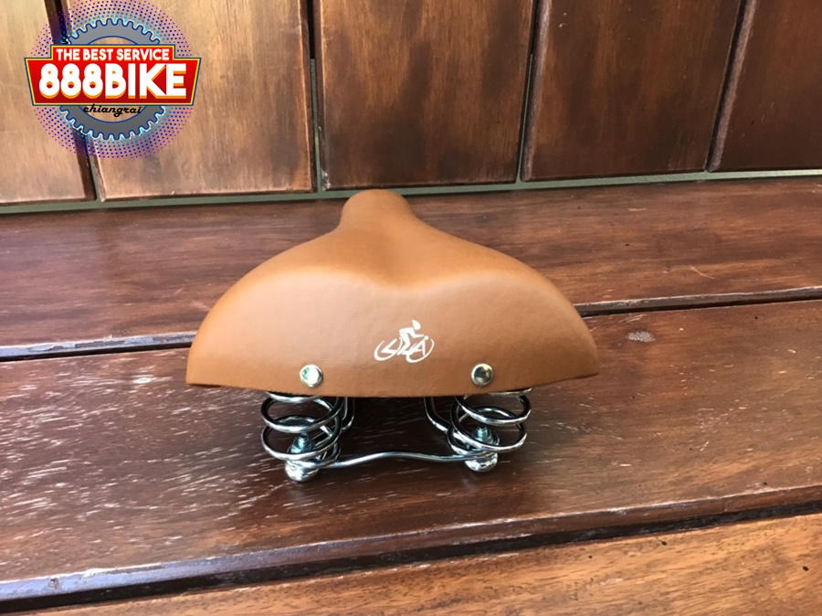 เบาะจักรยาน LA Saddle, AFT-7085 สปริงดำ ไม่มีแคล้มป์ แม่บ้านกระดุม สีน้ำตาล