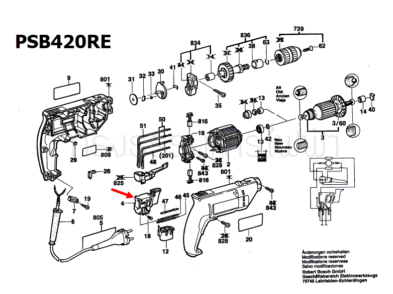 สวิทช์ สว่านกระแทก Bosch บอช PSB420RE Pn.2607200202 (แท้-สั่ง) (*)