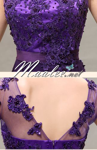 พร้อมเช่า ชุดราตรียาว สีโอโรส คอปาด แต่งลูกไม้หรูเซาะดอก ปักลูกปัด