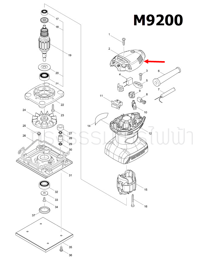 TOP COVER เครื่องขัดกระดาษทราย Makita มากีต้า MT925, M9200, M9200B [#2] Pn.453856-4 (แท้) ##