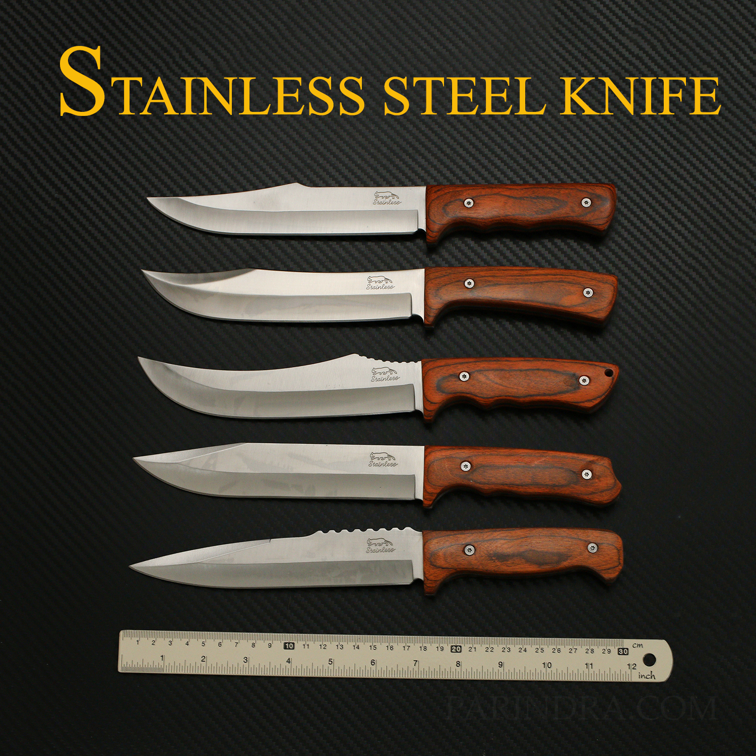 มีดเดินป่า STAINLESS STEEL ด้ามสีน้ำตาลส้ม คุณภาพดีราคาประหยัด ขนาด 12 นิ้ว