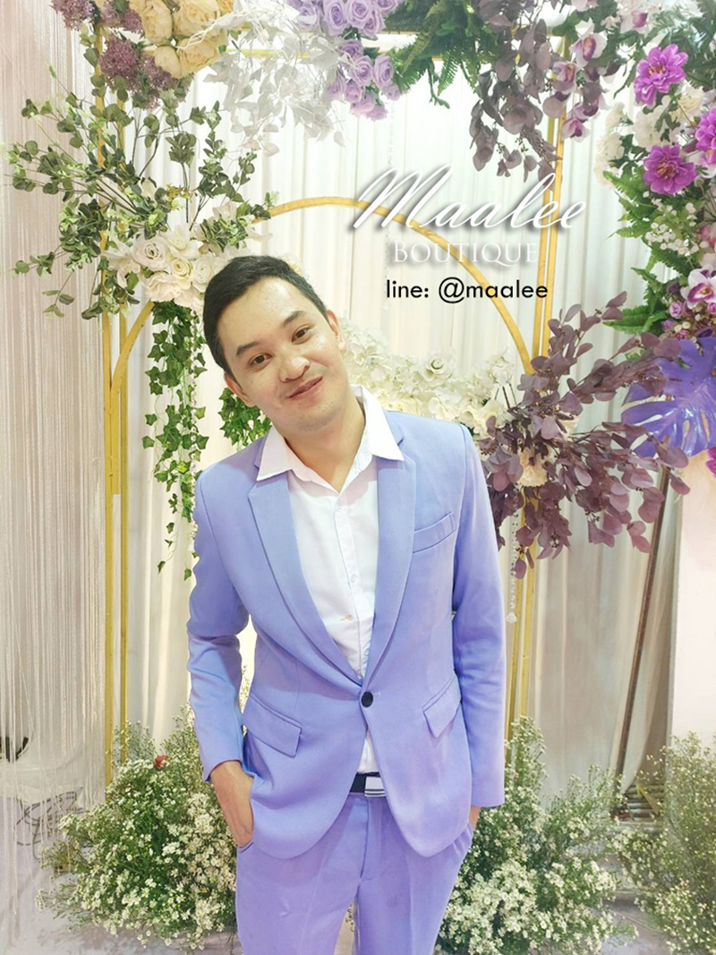 พร้อมเช่า ชุดสูทชาย สีม่วง สไตล์เกาหลี (ไม่มีเสื้อกั๊ก)