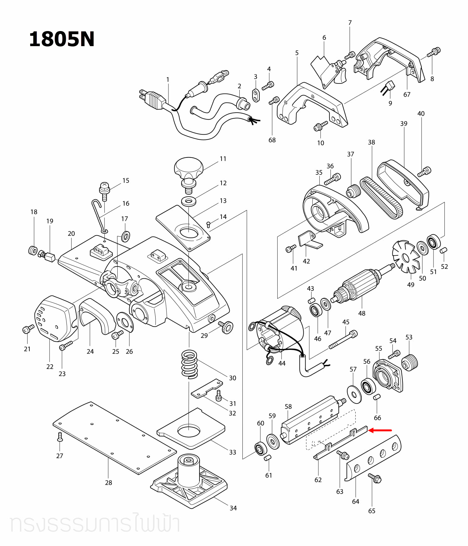 เหล็กตั้ง กบไสไม้ไฟฟ้า Makita มากีต้า 1804N [#62], 1805N [#32] Pn.341374-3 (แท้) ##(*)