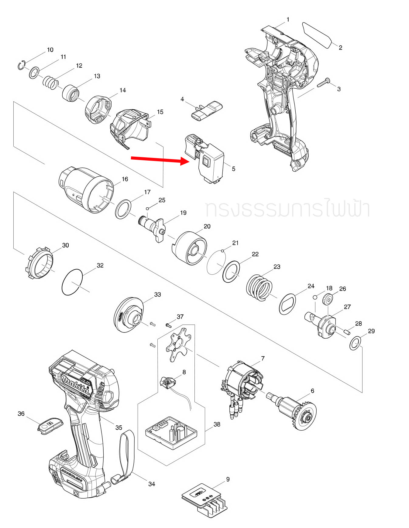 สวิทช์ สว่านไร้สาย Makita มากีต้า TD111D, DDF459, DHP483, DDF483, HR166D Pn.650689-0 (แท้) ##