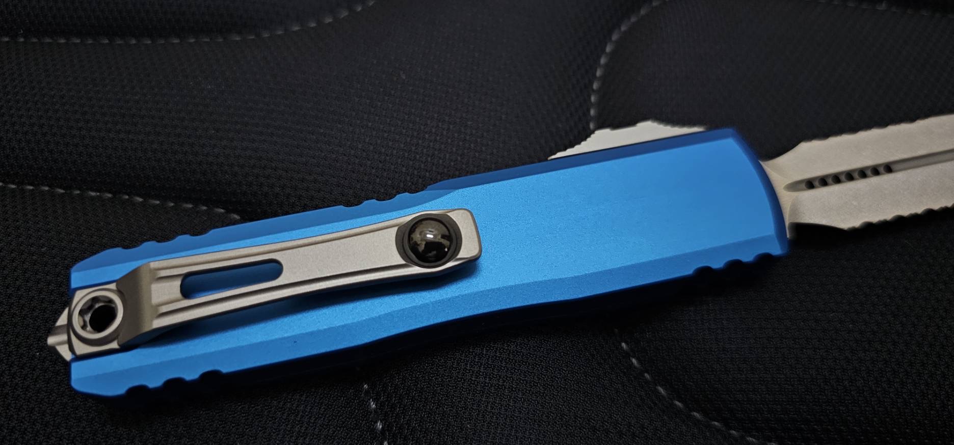 Microtech UTX-85 Gen III Stonewash Blue Handle Part Serrated