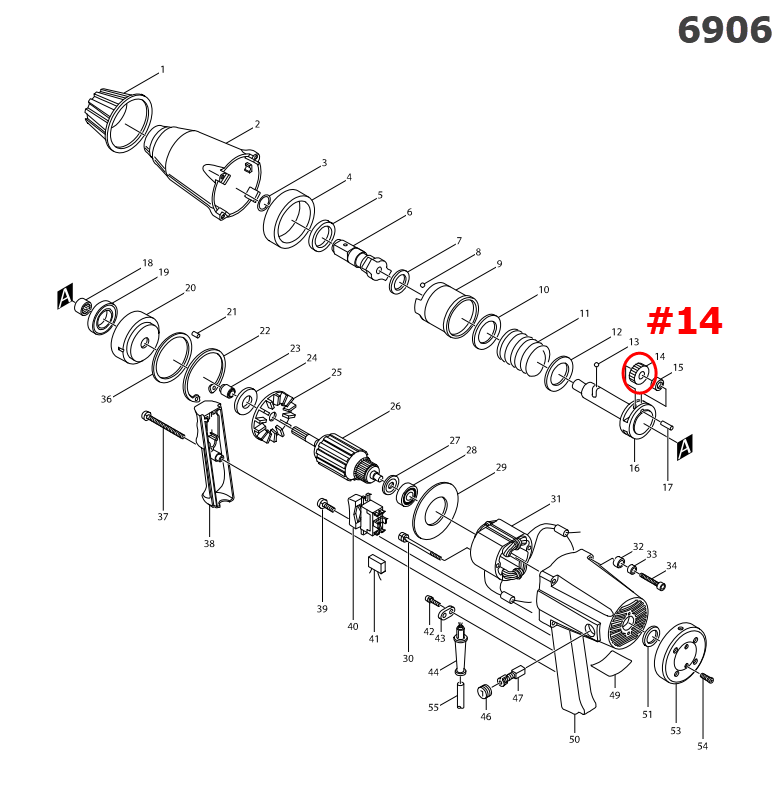 เฟืองขับ บล็อคไฟฟ้า Makita 6906 [#14] Pn.221243-3 (แท้) ##(*)