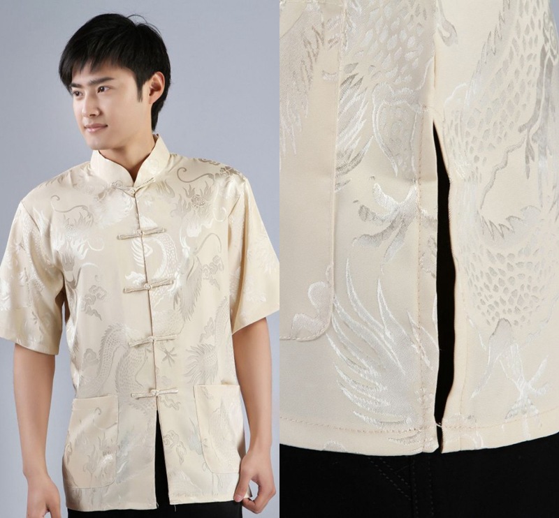 Pre-order ชุดจีน เสื้อจีนชาย แขนสั้น สีครีม