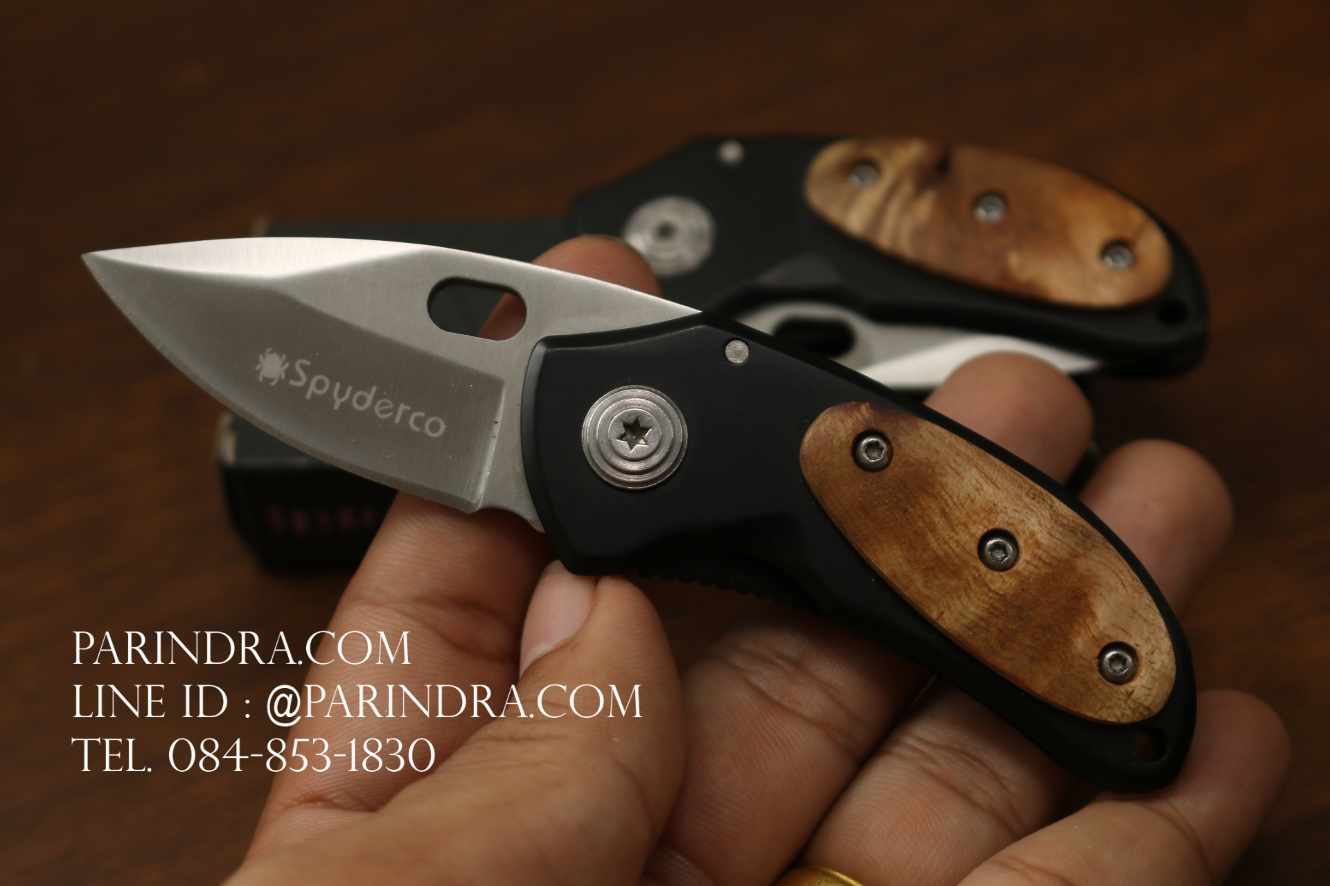 มีดพับ Spyderco ด้ามไม้สีดำ มีดพกขนาดเล็ก Cricket คมกริบ ขนาด 4.7 นิ้ว (OEM)