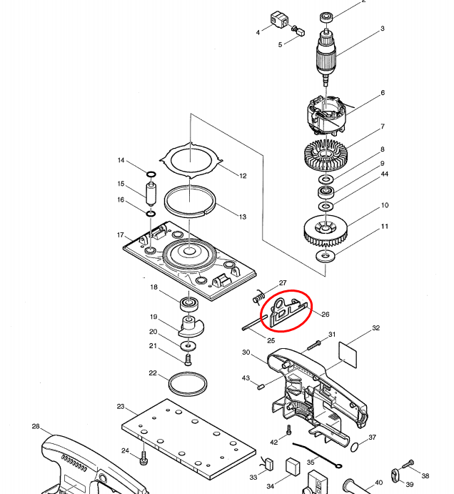 ขาหนีบ เครื่องขัดกระดาษทราย Makita มากีต้า BO3700 [#26] Pn.345342-8 (แท้)##