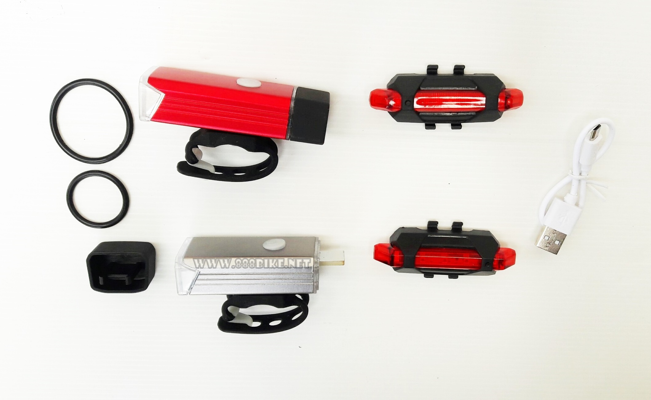 ไฟชุดหน้า-หลัง LINEอลูมิเนียม 180 lumen (USB Recharge),QC-001+PLUS-1