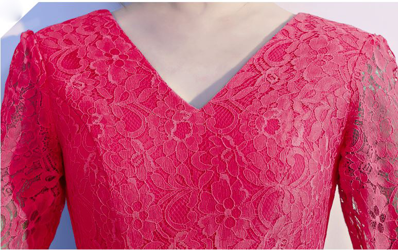 พร้อมเช่า ชุดราตรียาว สีชมพู บานเย็น ไซส์ใหญ่ แขนสามส่วน แต่งลูกไม้ กระโปรงผ้าชีฟอง เอวแต่งเพชร มีไซส์ XL - 3XL