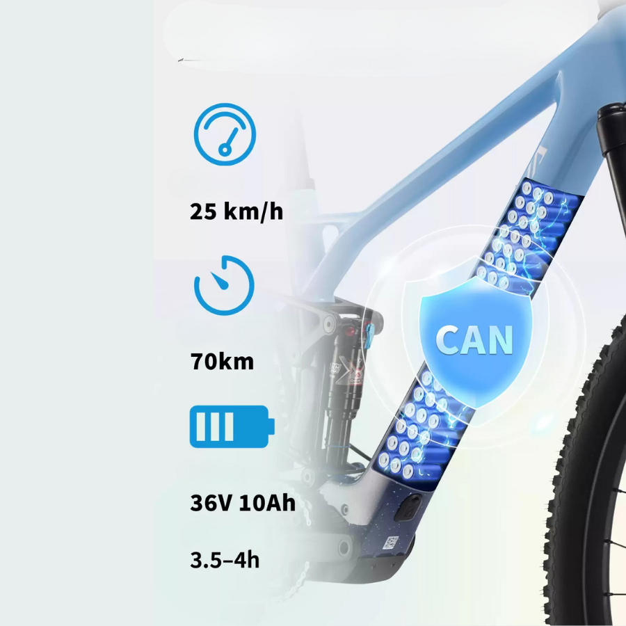 จักรยานไฟฟ้า SAVA Titan+612 – จักรยานเสือภูเขาไฟฟ้าเฟรมคาร์บอน 29 นิ้ว พร้อมมอเตอร์ 350W และเกียร์ Shimano Deore | จักรยานไฟฟ้าแรงบิดสูงสำหรับออฟโรด