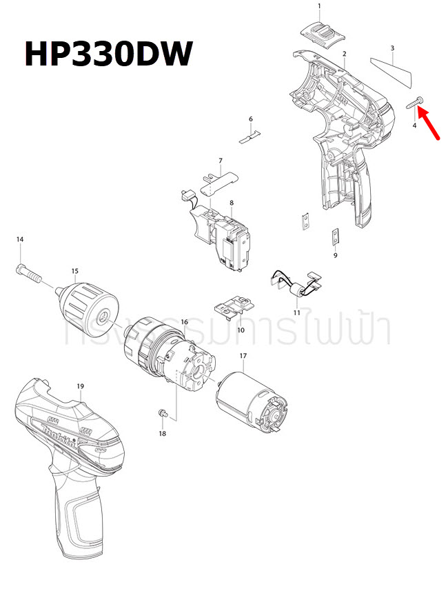 TAPPING SCREW 3X16 สว่านไขควงกระแทกไร้สาย มากีต้า Makita TM30D, DF032D, BTM40, DTM40, BTM50, DTM50, DTD153, DTD154, DDF484 Pn.266429-2 (แท้) ##