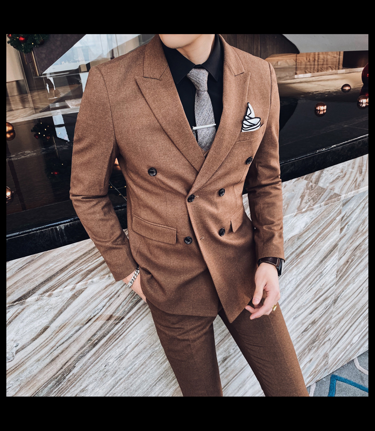 Pre-order เสื้อสูทชาย สีน้ำตาล กระดุม2แถว ทรงสลิม