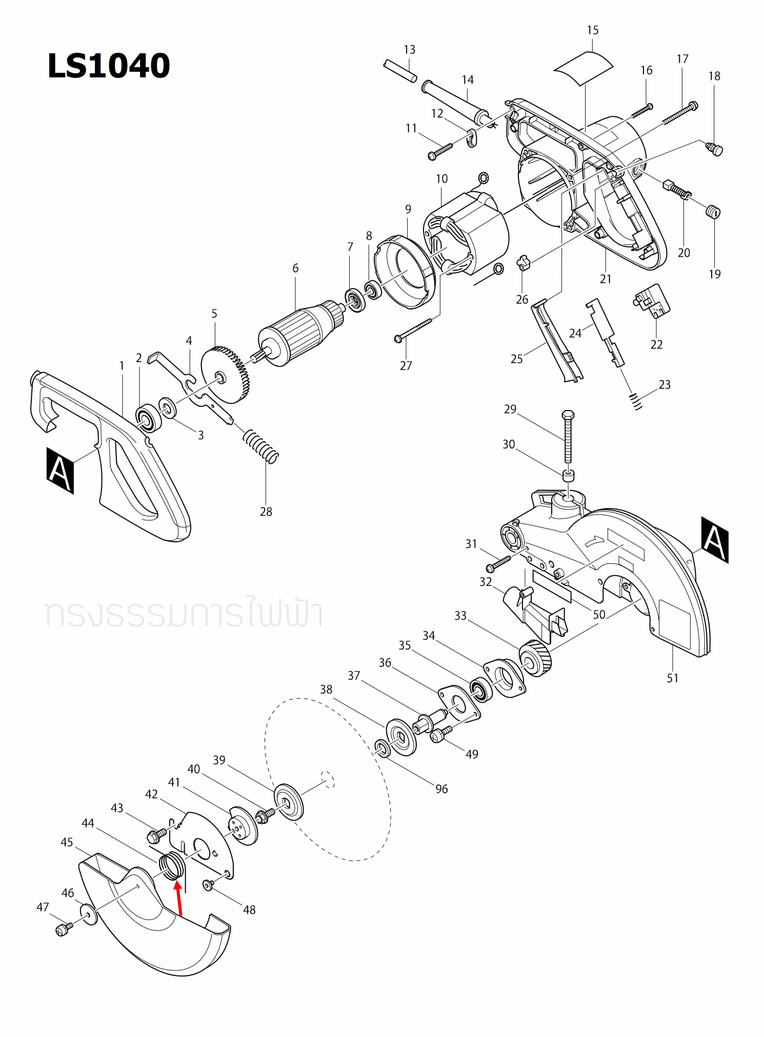 สปริง 36 แท่นตัดองศา Makita มากีต้า LS1040 [#44] Pn.231593-8 (แท้) ## (**)