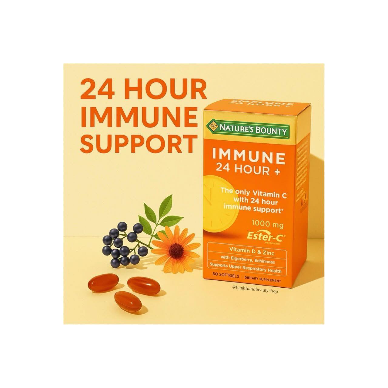 Nature's Bounty, Immune 24 Hour+ 500 mg 50 Softgels