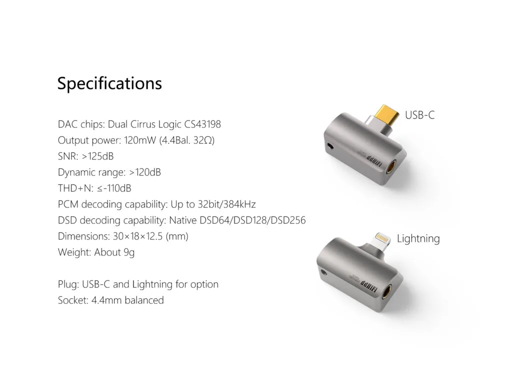 DD TC44 PRO (CS43198) แจ็คแปลง TypeC / Lightning ให้รองรับหูฟัง 4.4mm Balanced รุ่นที่ 3