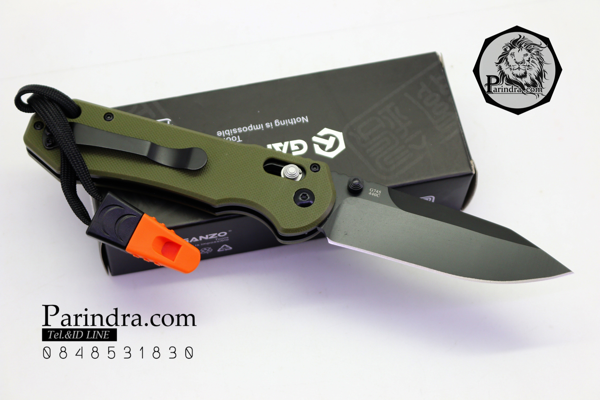 มีดพับ Ganzo กานโซ่ รุ่น Ganzo G7453-GR-WS ใบดำด้ามเขียว ของแท้ 100%