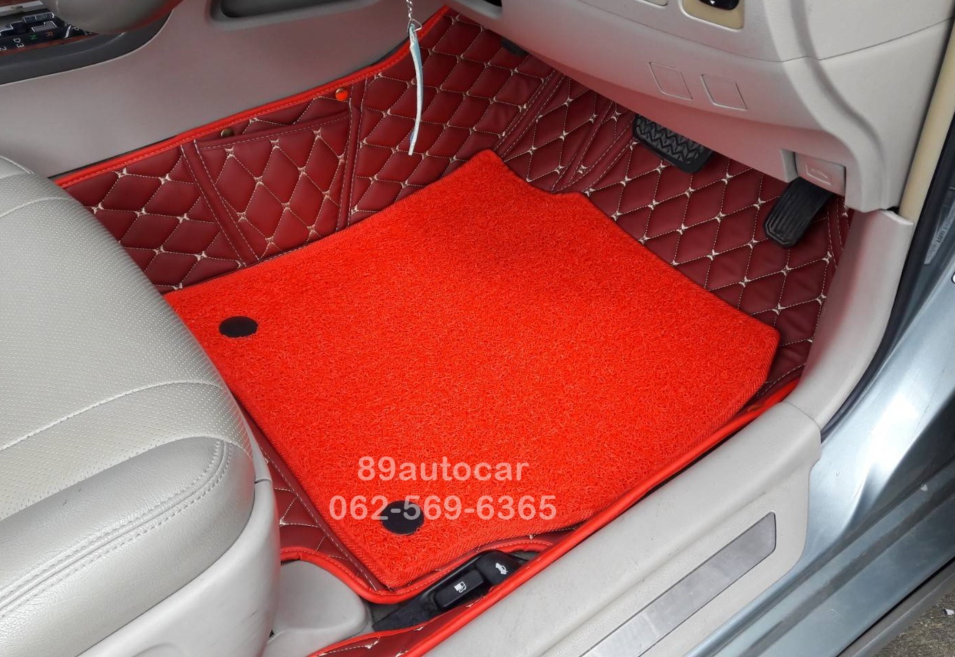 ขายพรมรถยนต์ Toyota Camry 2007-2011 ปูพรม7D สีแดงไวน์ขอบแดงสด + พรมดักฝุ่นสีแดง เข้ารูป
