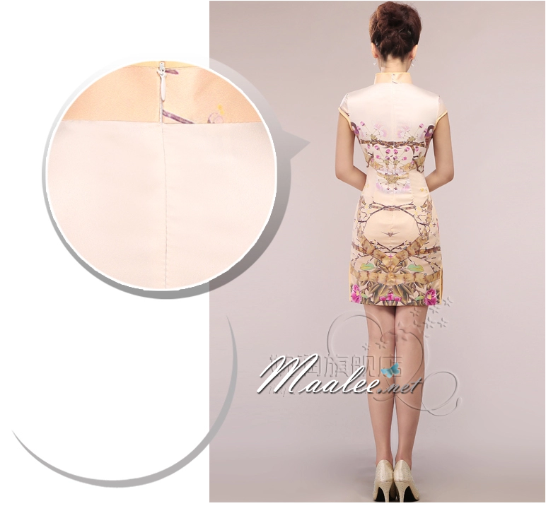 พร้อมส่ง ชุดเดรสสั้น ผ้าพิมพ์ลาย คอจีน กระโปรงแหวกข้าง (XL)