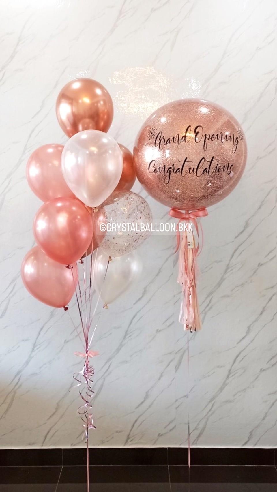 ลูกโป่ง เปิดร้าน Bubble ขนาด 24" Theme โรสโกล พร้อมตกแต่ง ช่อลูกโป่ง 9 ลูก 1 ช่อ,ลูกโป่งใส ใส่กลิตเตอร์ สามารถเปลี่ยนสีลูกโป่ง/เปลี่ยนข้อความ/เปลี่ยนขนาดได้
