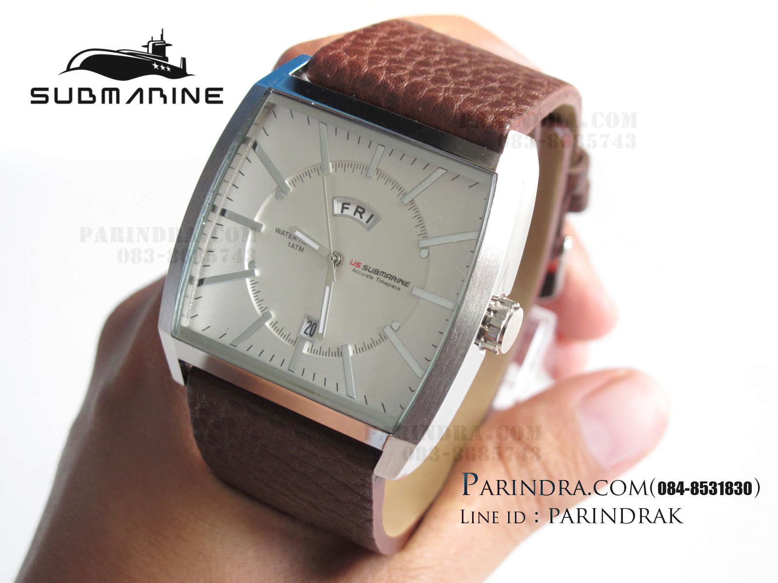 นาฬิกา US Submarine J103MDD ของแท้ 100 % สายหนังน้ำตาลหน้าปัดขาว