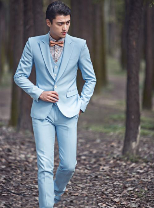 พร้อมเช่า ชุดสูทชาย สีฟ้า พร้อมเสื้อกั๊ก (เฉพาะไซส์ S)