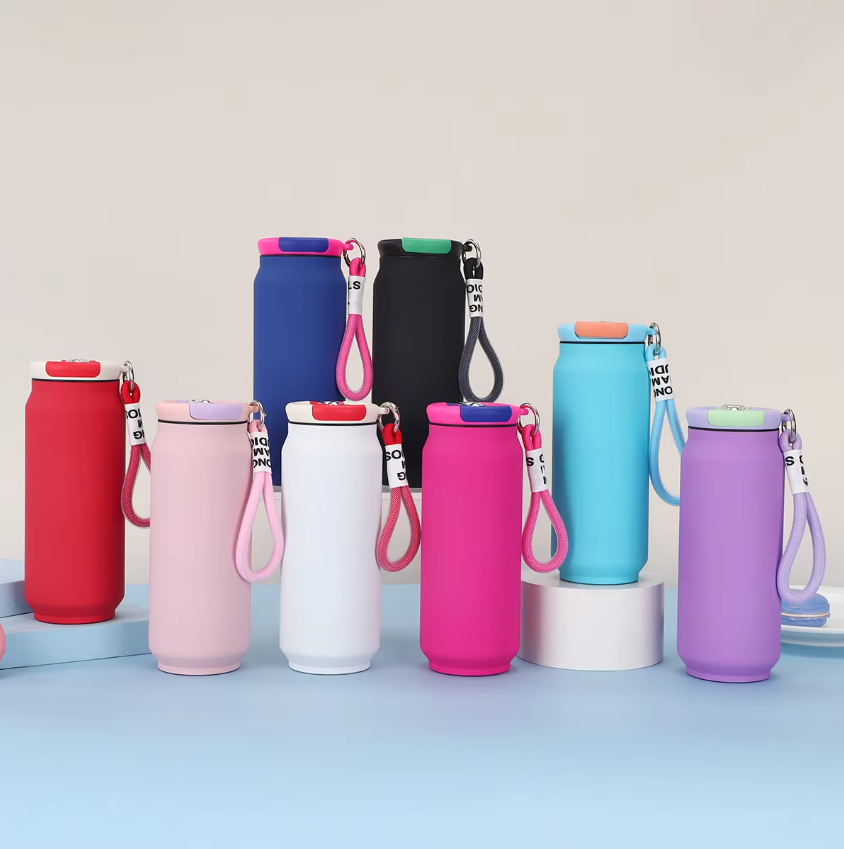 กระบอกสแตนเลส ทรงแคน ฝาหูหิ้วเชือกไนล่อน 500 ml