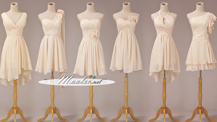 พร้อมส่ง ชุดราตรีสั้น ชุดเพื่อนเจ้าสาว สีครีม Ivory-001A