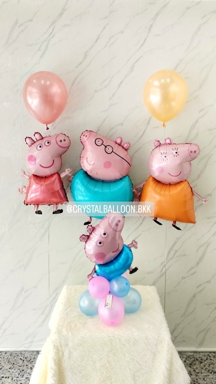 ลูกโป่ง วันเกิดเด็ก ฟอยล์ Theme Peppa Pig Familys พร้อมตกแต่ง สามารถเปลี่ยนฟอยล์ตกแต่งได้