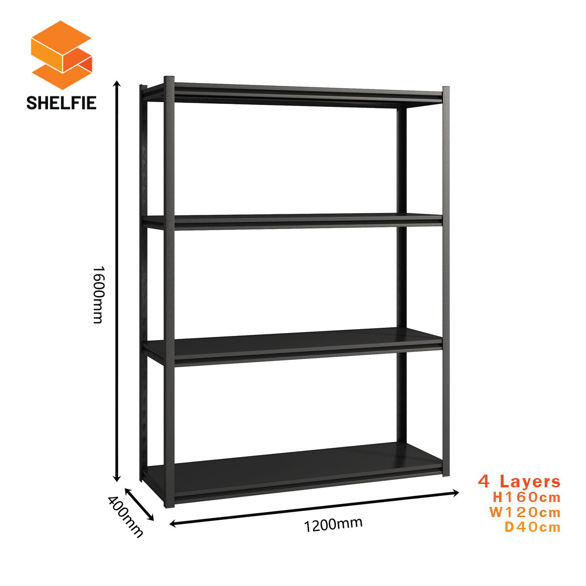ชั้นเหล็ก 4 ชั้น : ขนาด ส160 x ก120 x ล40 ซม.