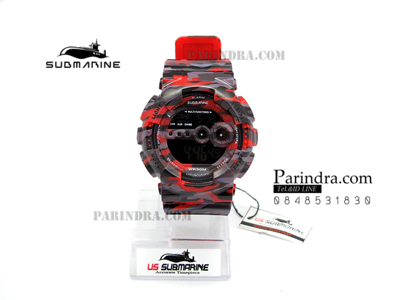 นาฬิกา US submarine รุ่น TP1340M (Military) สีลายพรางทหารสีแดง หน้าปัดพื้นดำ