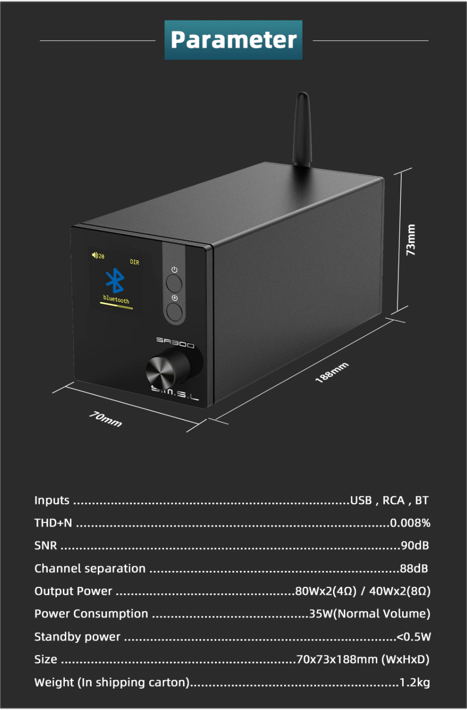 SMSL SA300 แอมป์ตั้งโต๊ะระดับ Hi-Res รองรับ Bluetooth5.0 ประกันศูนย์ไทย