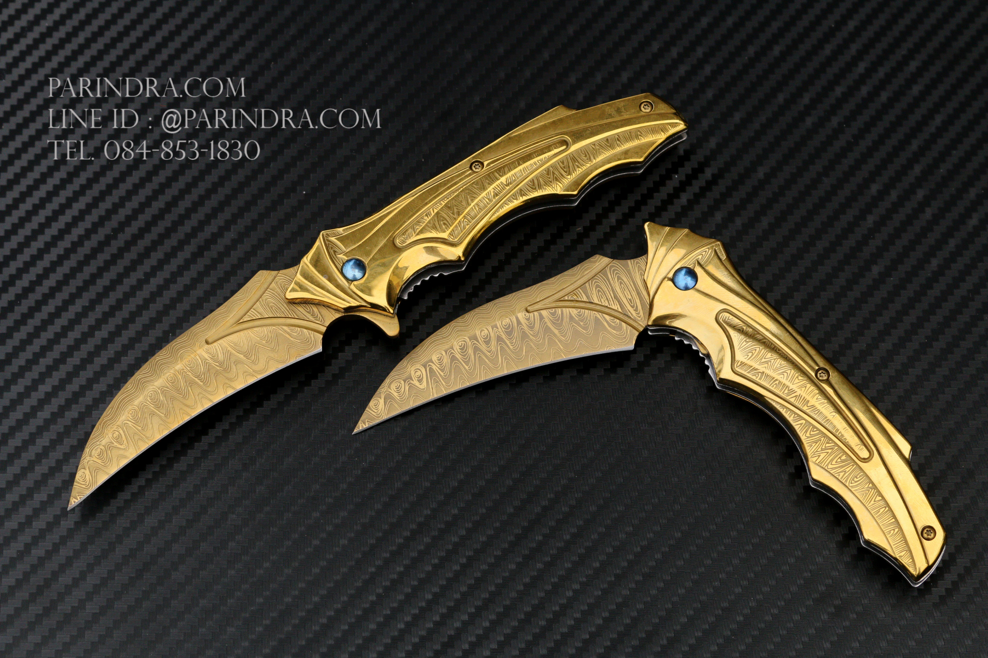 มีดพับทรงใบโค้ง ใบลายดามัสกัส สีทอง สวยมาก