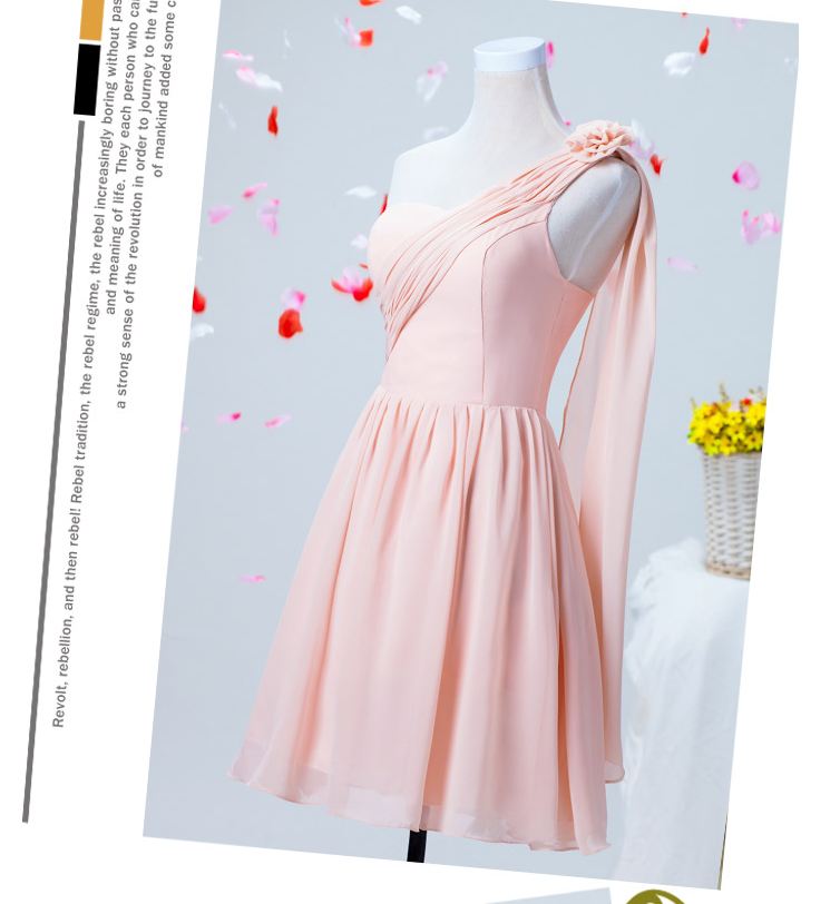 พร้อมส่ง ชุดราตรีสั้น สีชมพูอ่อน ชุดเพื่อนเจ้าสาว Pink-001D