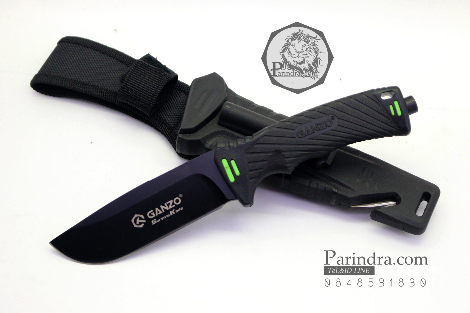 มีดใบตายเดินป่า Ganzo Hunting Survival Knife กานโซ่ รุ่น G-8012BK ด้ามสีดำ ของแท้ 100%