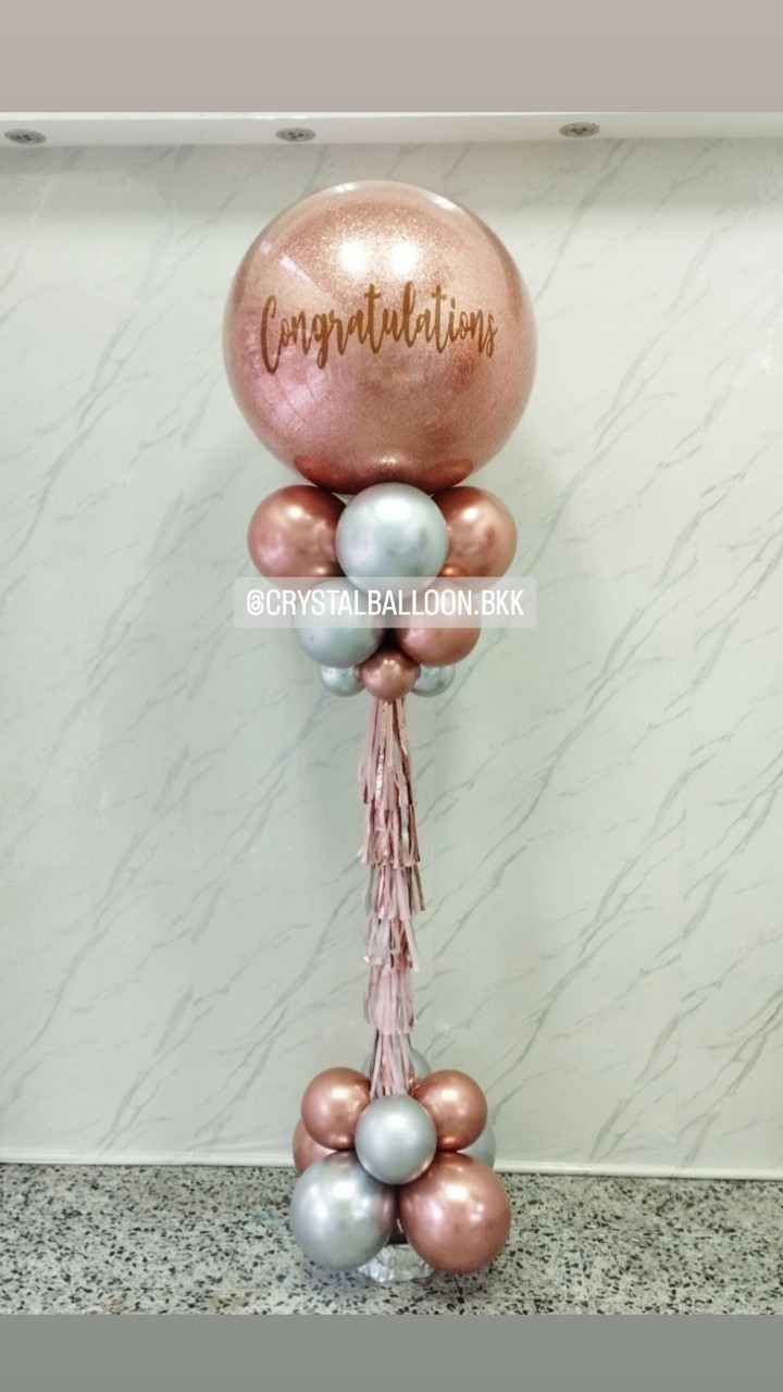 เสาลูกโป่ง เปิดงาน Bubble ขนาด 36" กลิตเตอร์สีโรสโกล 1 เสา พร้อมตกแต่ง สามารถเปลี่ยนสีลูกโป่ง/เปลี่ยนข้อความได้