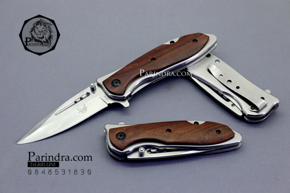 มีดพับ BenchMade สี เงินเงา ด้ามฝังไม้ รุ่น DA76 (OEM)