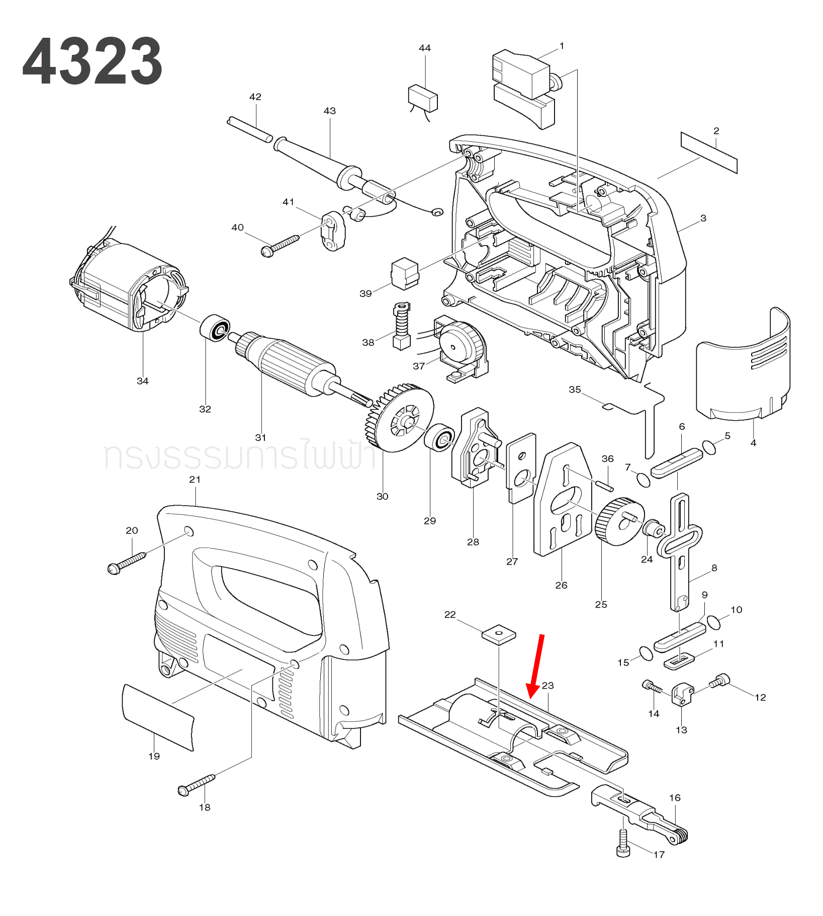 ฐานจิ๊กซอว์ จิ๊กซอว์ มากีต้า-Makita MT431 [#45], M4301, 4323 [#23], 4324 [#44], 4327 [#45] Pn.163397-9 (แท้) ##(*)